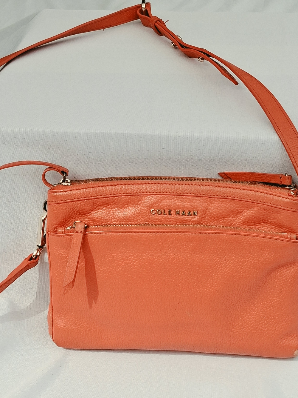 Cole Haan Coral-Orange Pebbled Leather Crossbody